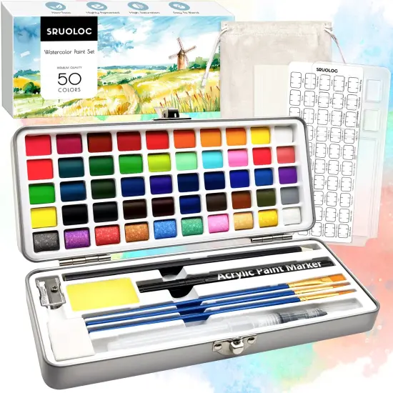 Watercolor Paint Set 50 Colors, Travel Watercolor Set with Portable Carrying Case, Papers, Brushes and Accessories, Ideal for Artists, Amateur Hobbyists and Painting Lovers {1}