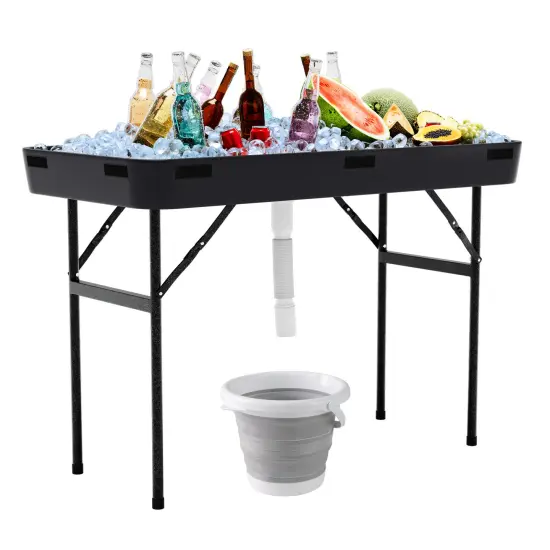 Costway 4 Foot Party Ice Cooler Folding Table Plastic with Matching Skirt Black/White {7}