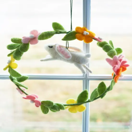 9.06" Easter Spring Bunny Rabbit Floral Flowers Decorative Wreath {3}