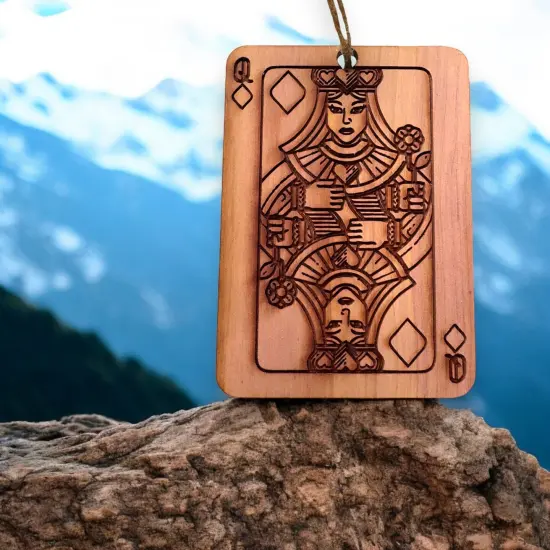 Cedar Ornament - Queen of Diamonds Card {3}