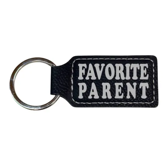 Keychain - Rectangle - Favorite Parent - Leather Pink/Black {2}