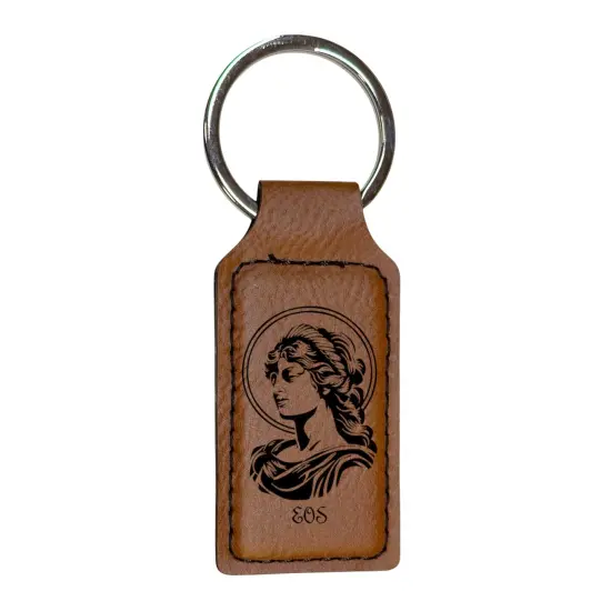 Keychain - Rectangle - Eos Goddess of Dawn - Leather Black/Silver {4}