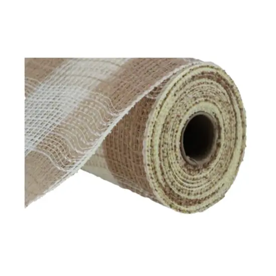 Rustic Elegance: 10.5" x 10yd Faux Jute/PP Large Check Deco Mesh - Natural/Cream-RY831554 {1}