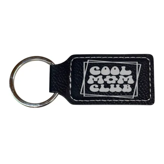 Keychain - Rectangle - Cool Mom Club - Leather Black/Silver {1}
