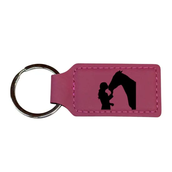 Keychain - Rectangle - Horse Girl - Leather Rawhide/Black {2}
