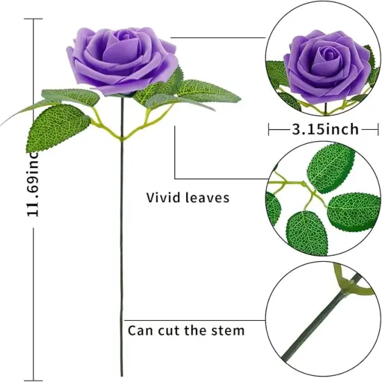 Artificial Rose Heads Purple Lavender Fake Roses Latex Foam Roses Real Looking Rose Heads with Stems Wedding Decor DIY Bouquets Party Home Decor {2}