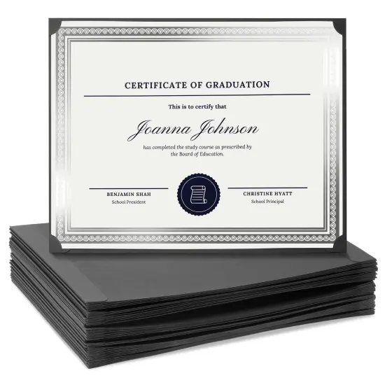 48 Pack Single Sided Award Certificate Holders - Bulk Certificate Holders for Graduation, Diploma, Employee Appreciation, Certification (fits 8.5x11, Black) {1}