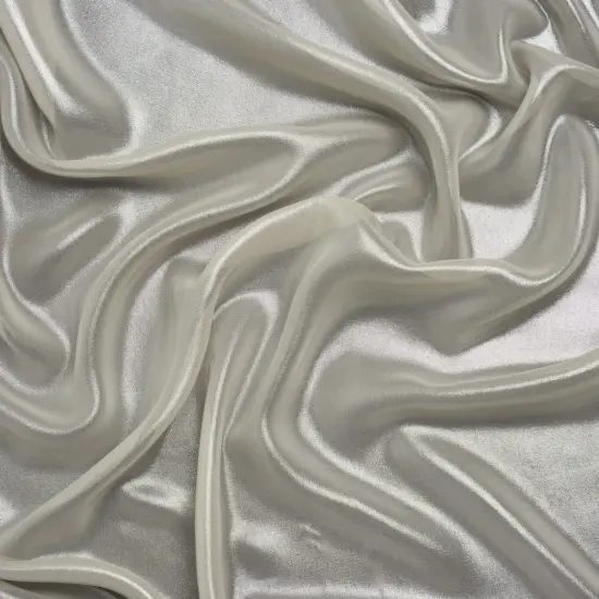 1 Yard Silver on Beige Liquid Sheen Metallic Polyester Chiffon Sheer Fabric 60" Width {2}