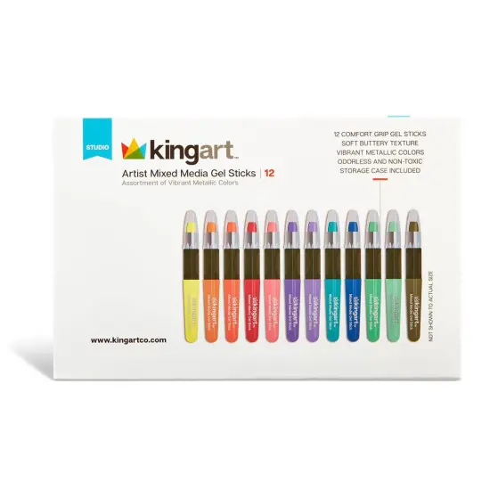 KINGART&reg; Gel Stick Mixed Media Crayons, 12 Metallic Colors {6}