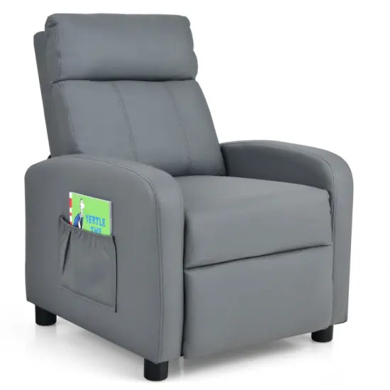 Ergonomic PU Leather Kids Recliner Lounge Sofa for 3-12 Age Group Grey {8}