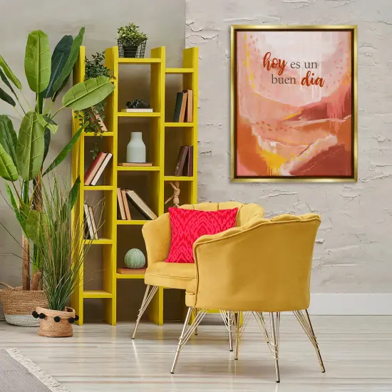 Stupell Industries Hoy es un Buen Dia Rojo Framed Floater Canvas Wall Art Gold Floater Frame {2}