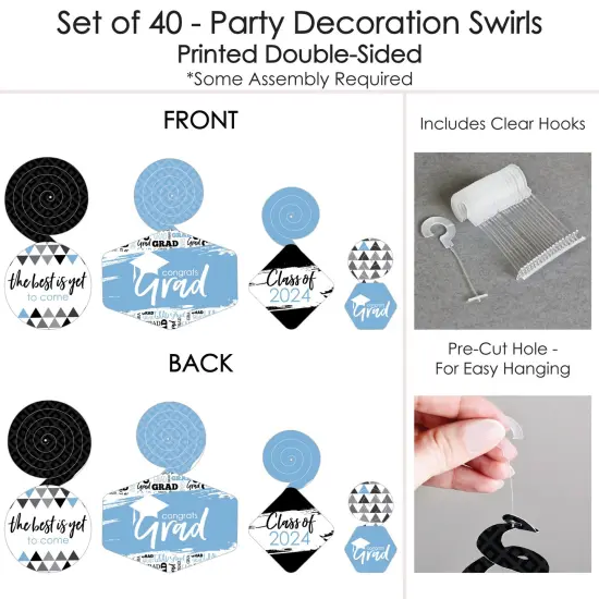 Big Dot of Happiness Light Blue Graduation Class of 2025 Decorations Hanging Swirls - Set of 40 {7}