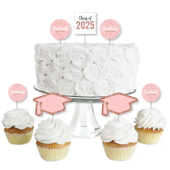 Big Dot of Happiness Rose Gold Grad - Dessert Cupcake Toppers - 2025 Graduation Party Clear Treat Picks - Set of 24 {1}