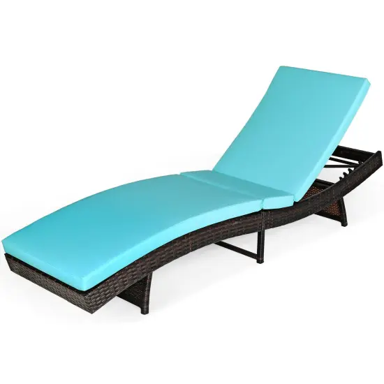 Patio Folding Adjustable Rattan Chaise Lounge Chair with Cushion White {7}
