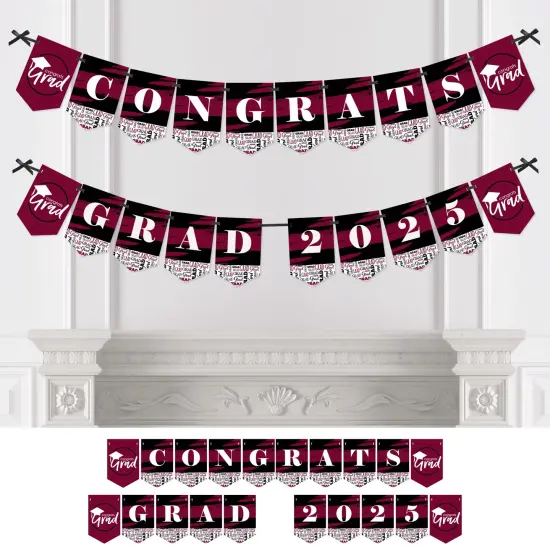 Big Dot of Happiness Maroon Graduation Bunting Banner - Party Decorations - Congrats Grad 2025 {1}