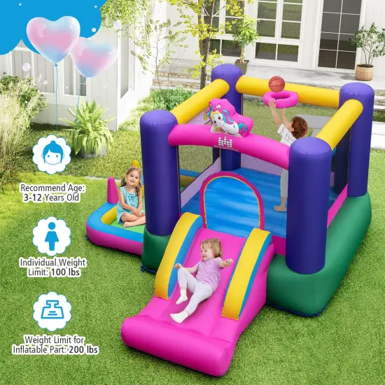 6-in-1 Bouncy Castle Inflatable Bounce House with Slide and Ball Pit with 480W Blower {6}