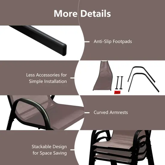 Costway Set of 4 Patio Dining Chairs Stackable Armrest Space Saving Garden Brown/Grey {4}