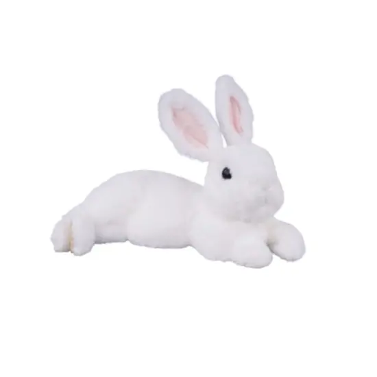 11.75" Faux Fur Laying Rabbit | Soft White Bunny Figurine for Easter & Spring Decor {1}