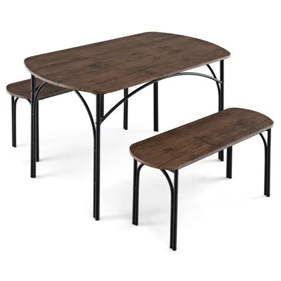 3-Piece Dining Table Set for 4 with Metal Frame-Brown {1}