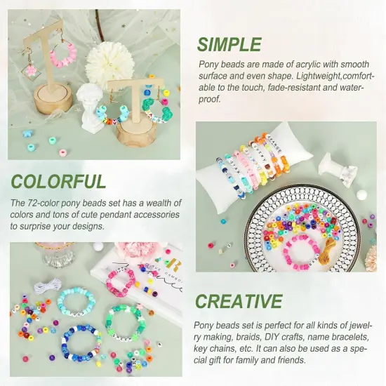 4700pcs, 72 Colors Pony Beads Rainbow Kandi Bead for Bracelets Making Kit, 3600pcs 9mm Plastic Beads and 1000pcs Letter Beads, Alphabet Beads for Bracelets Jewelry Making with Elastic Threads {5}