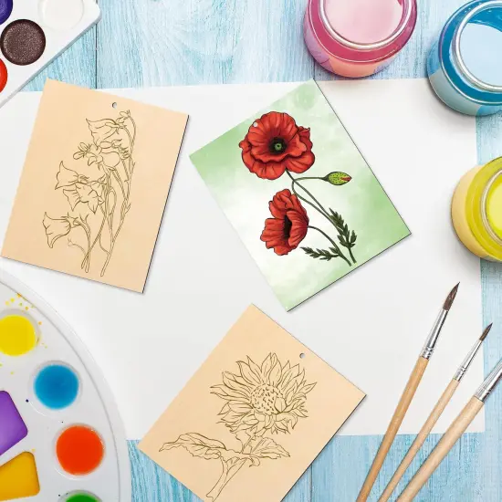 10 Pieces Large Flowers Unfinished Wood Crafts to Paint for Adults and Kids, Bulk Predrilled Wooden Ornaments for Painting, Tulips Flower Paintable Wood Slices Craft Supplies with Ropes {2}