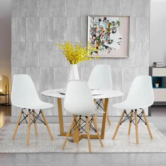 Set of 4 Modern DSW Dining Side Chair Wood Legs-White {2}