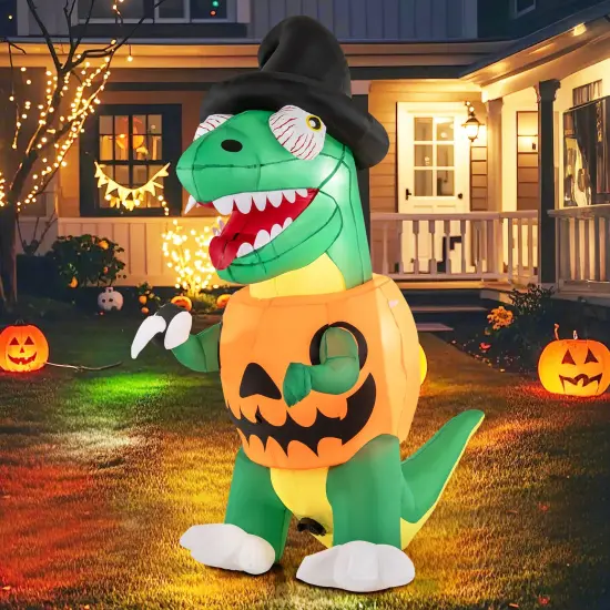 Blow up Inflatable Pumpkin Dinosaur Yard Decoration with Built-in LED Lights {2}