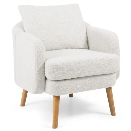 Sherpa Accent Chair Modern Living Room Chair with Seat Cushion Grey {7}