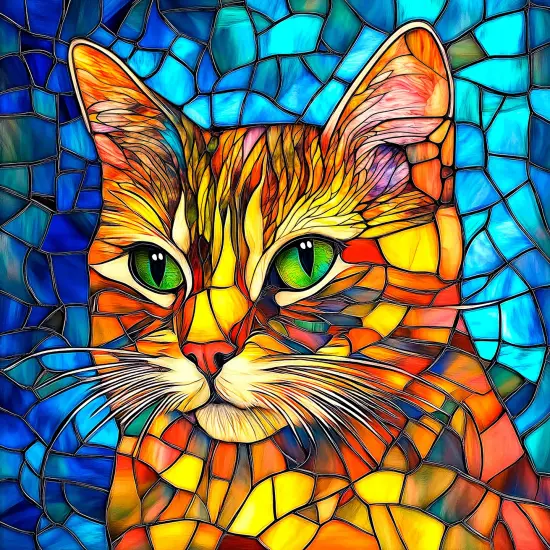 Sunsout Stained Glass Ginger Cat 500 pc Jigsaw Puzzle 71368 {1}