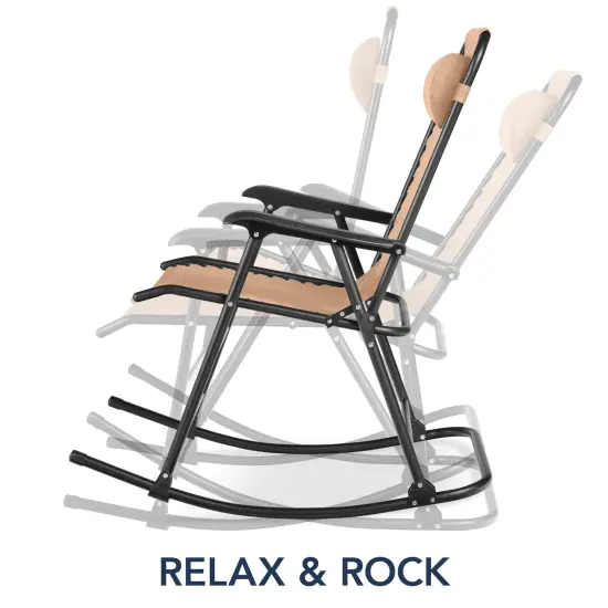 Best Choice Products Folding Outdoor Zero Gravity Rocking Lounge Chair w/ Headrest Pillow Beige {3}