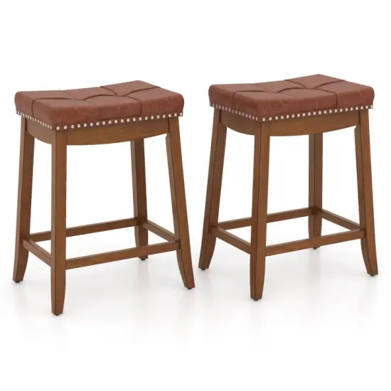 PU Leather Saddle Seat Bar Stools Set of 2, 25/29 Inch Upholstered Counter Height Chairs {1}