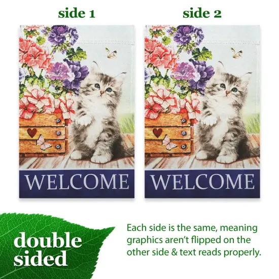 G128 Welcome Kitten Flowers Garden Flag 12x18 In Double Sided Spring Yard Garden Lawn Decoration {3}