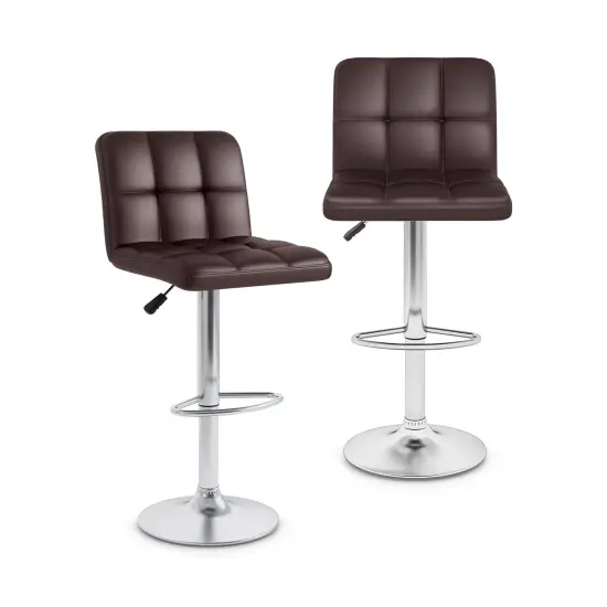 Modern Bar Stools Set of 2 with Back Support, Heavy-Duty Metal Base, Footrest, and Adjustable Height Brown {1}