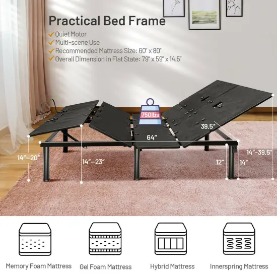 Queen Size Adjustable Bed Base with Head and Foot Incline {5}