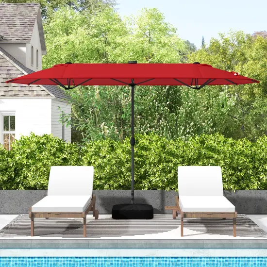 13FT Double-sided Patio Umbrella with Solar Lights for Garden Pool Backyard-Red {2}