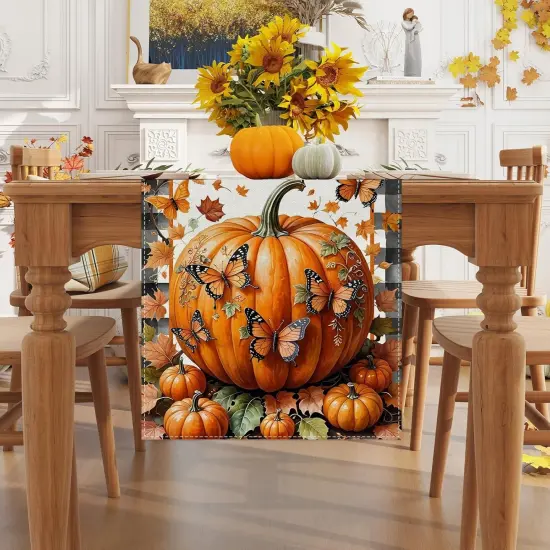 Black and White Buffalo Check Plaid Fall Table Runner {2}