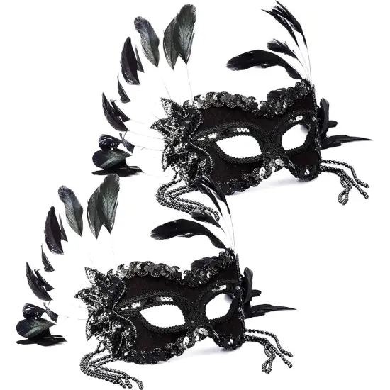 Venetian Mask Black Beaded Half Face {3}