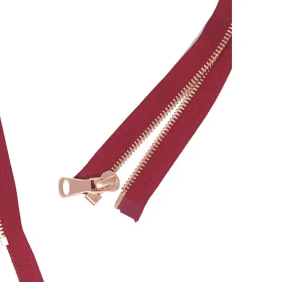 8MM One Way Separating Open Bottom Zipper Red Tape Rose Gold Teeth 28" {4}