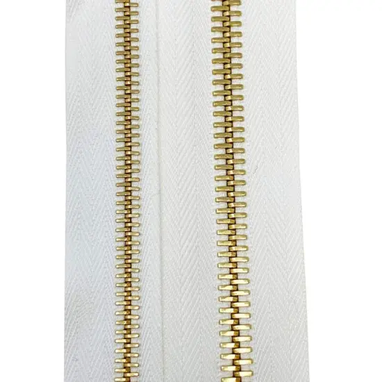 White 6MM One-Way Separating Open Bottom with KTA Pull, Black/Gold Teeth to 27.5" {5}