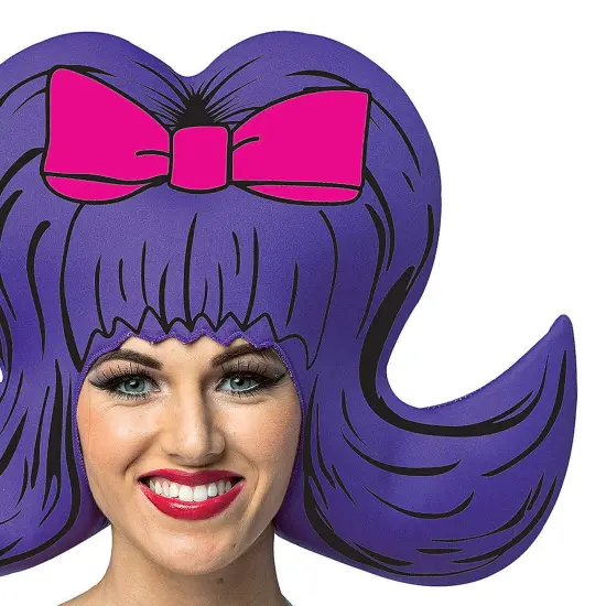 Bouffant Comic Wig Purple with Pink Bow {5}