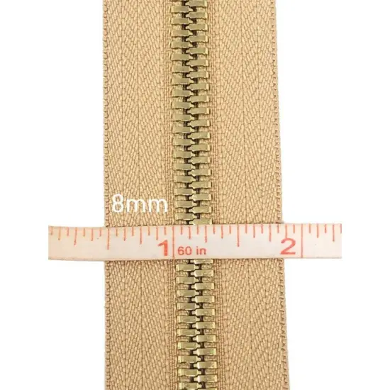 8MM One Way Separating Open Bottom Zipper Beige Brass 28 Inch {5}