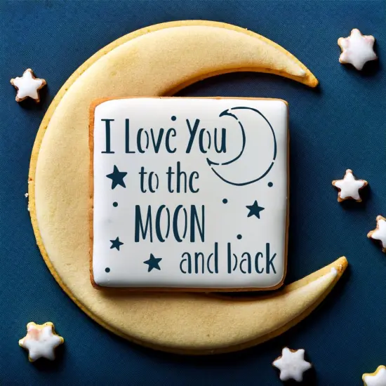 I Love You to The Moon and Back Cookie & Craft Stencil | CM163 by Designer Stencils | Cookie Decorating Tools | Baking Stencils for Royal Icing, Airbrush, Dusting Powder | Craft Stencils for Canvas, Paper, Wood | Reusable Food Grade Stencil {2}
