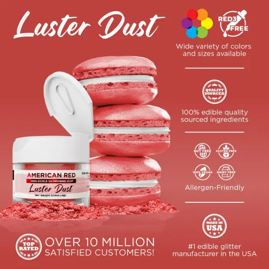 Bakell - American Red Luster Dust (4g, 1x Jar) Edible Vegan Dust & Paint for Baking, Desserts and Beverages {1}