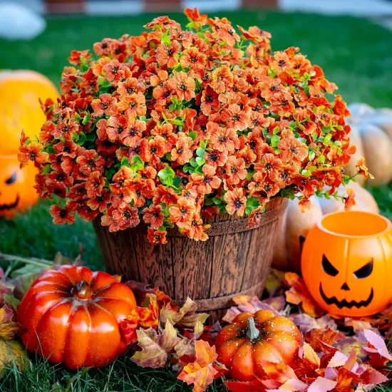 Artificial Mums Fake Fall Flowers Outdoor - 16 Bundles {1}