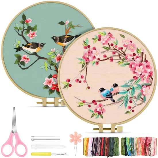 Embroidery Kit for Adult, Owl Embroidery Kit for Beginners Include Embroidery Cloth Hoops Threads for Craft Lover Hand Stitch with Embroidery Skill Techniques (Bird) {1}
