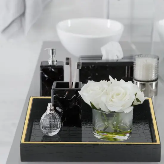 HofferRuffer Faux Leather Vanity Tray, Elegant Desktop Storage Organizer, Decorative Catchall Perfume Tray, Bathroom Valet Tray, Nightstand or Dresser Organizer (Black Croco) {6}