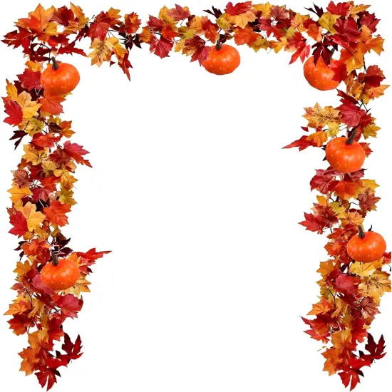 2 Pack Fall Leave Vines and Pumpkins Maple Garland {1}