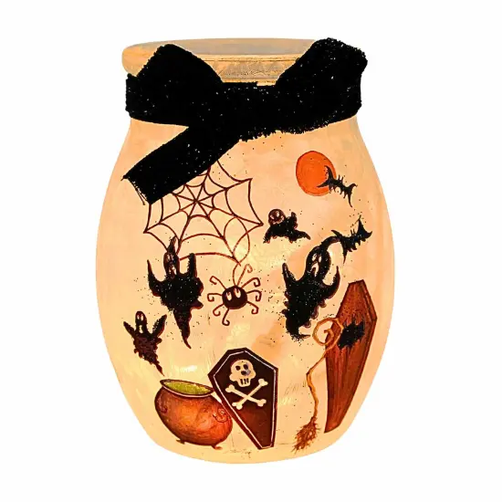 Stony Creek 4.0 Inch Spooky Season Pre-Lit Small Jar Halloween Lighted Glass Accent , Halloween Decor Spooky Halloween Lighted Cauldron {1}
