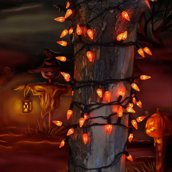 Halloween Orange C6 String Lights 50LED Strawberry 18ft {3}