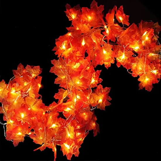 Maple Leafed Fall Garland with Lights Fall Decor {1}